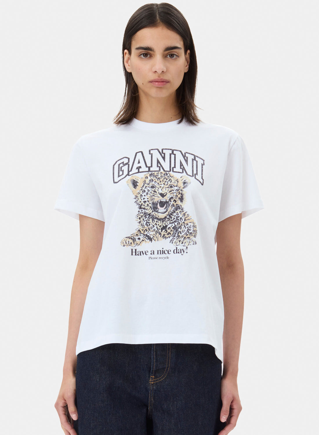 Ganni Basic Jersey Leopard Relaxed T-shirt Leopard Bright White