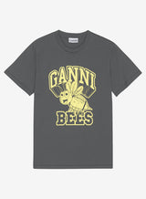 Ganni Basic Jersey Yellow Bee Relaxed T-shirt Volcanic Ash