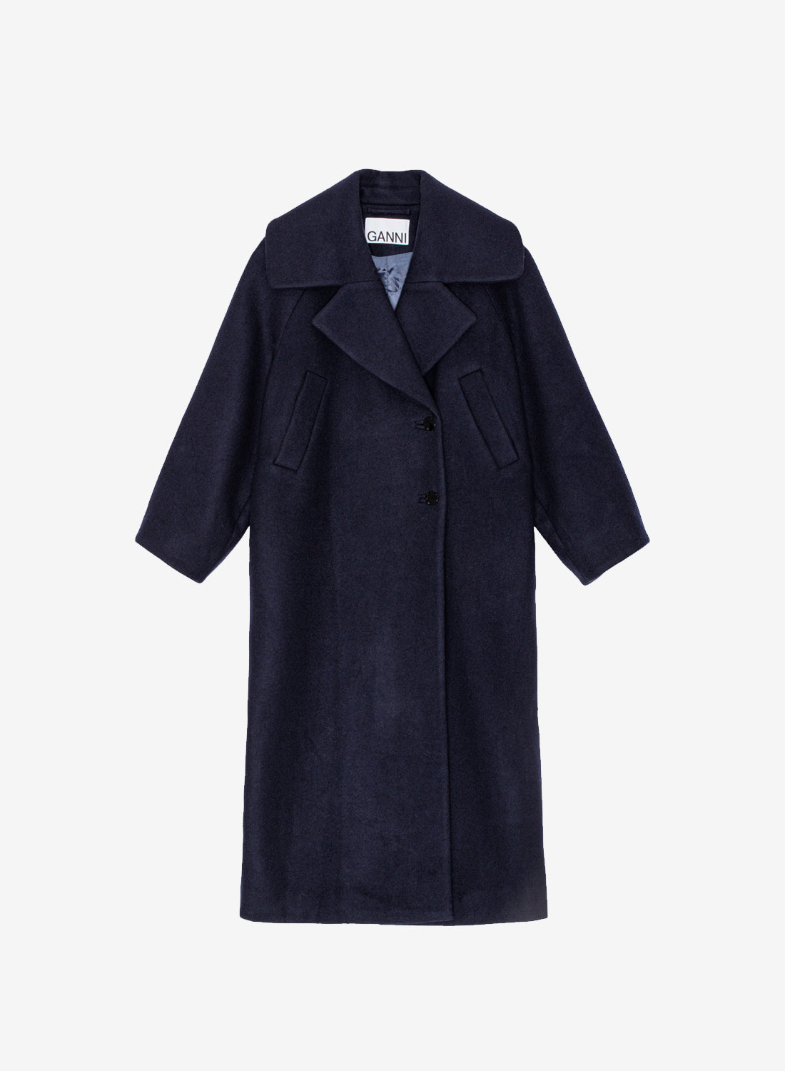 Ganni Boiled Wool Large Collar Coat Sky Captain