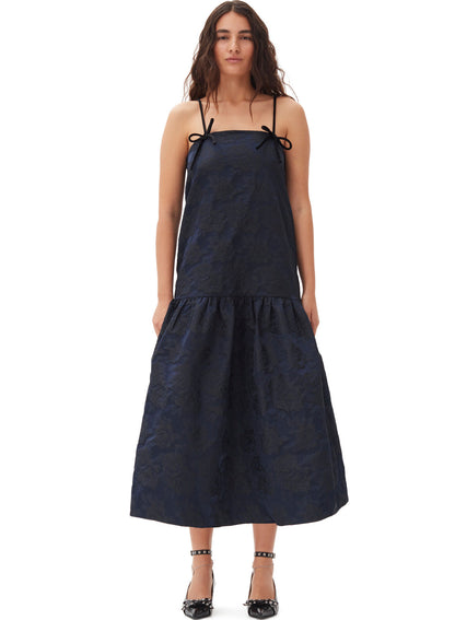 Ganni Botanical Jacquard Midi Dress Peacoat