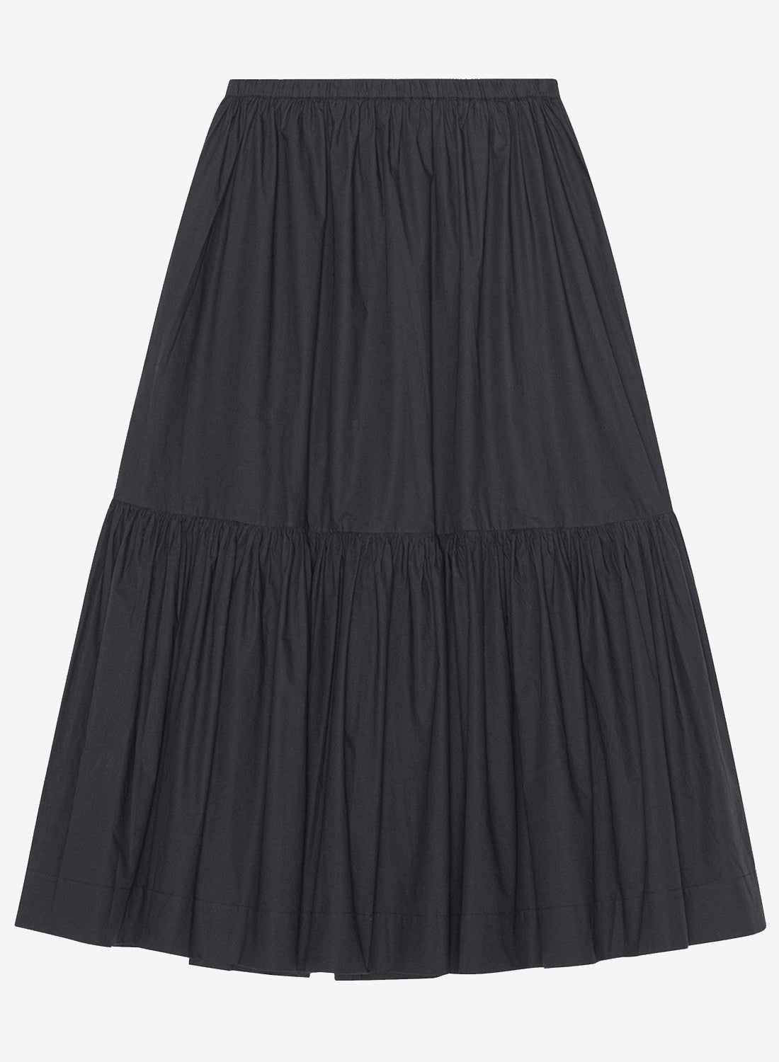 Ganni Cotton Poplin Maxi Flounce Skirt Black