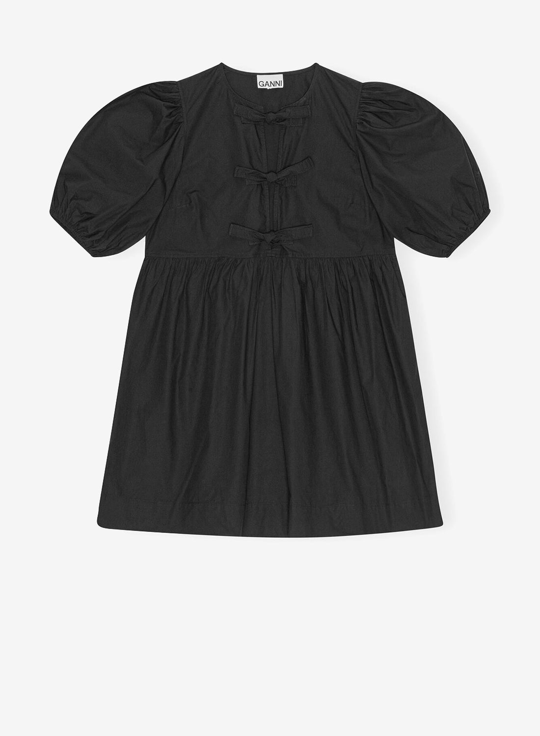 Ganni Cotton Poplin Tie String Mini Dress Black