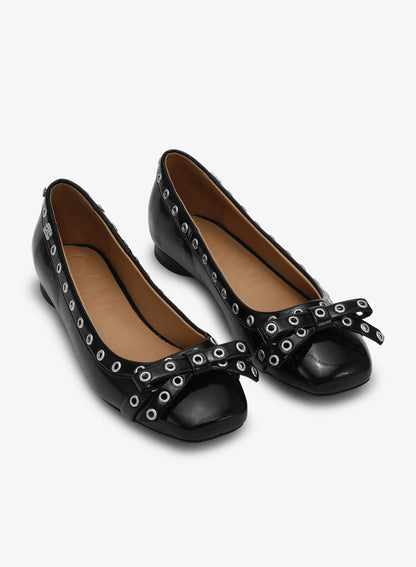 Ganni Eyelets Bow Ballerina Naplack Black