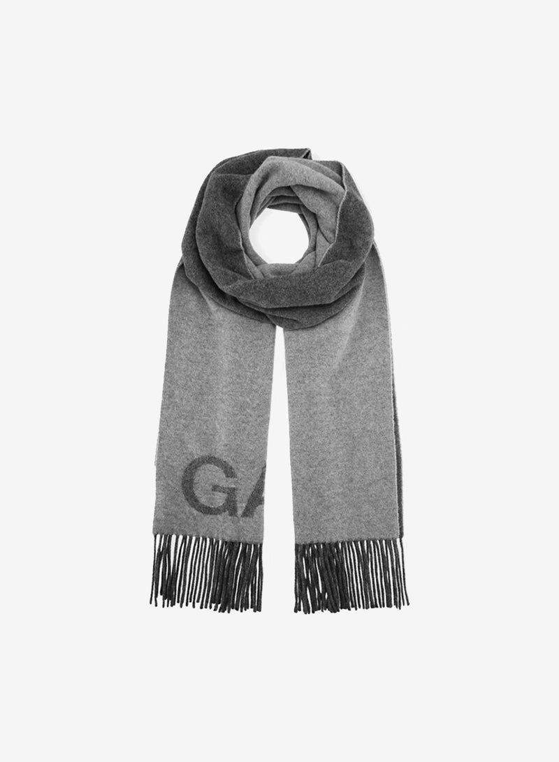 Ganni Wool Mix Fringed Wool Scarf Frost Gray