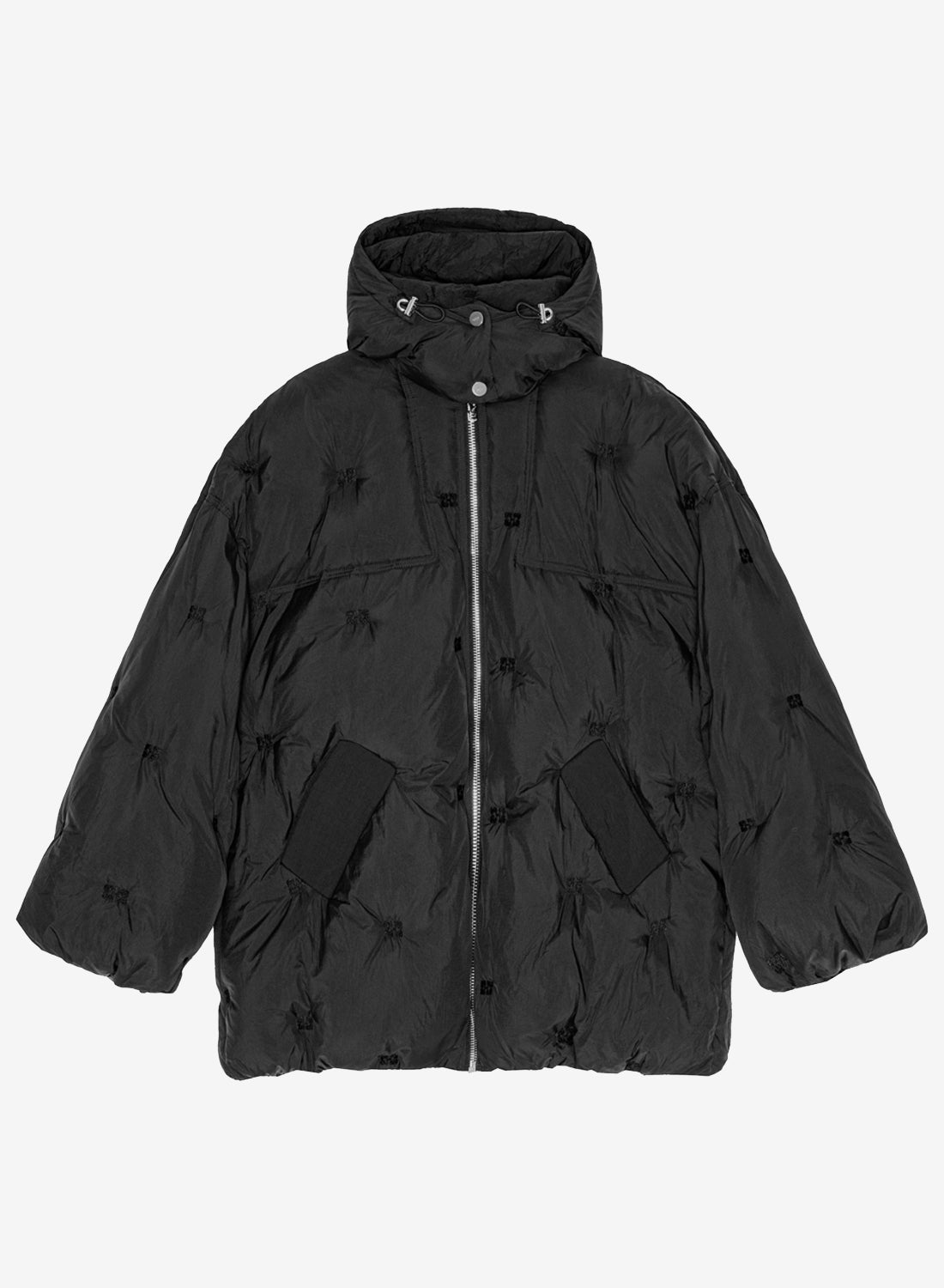 Ganni Nylon Tech Puffer Midi Jacket Black