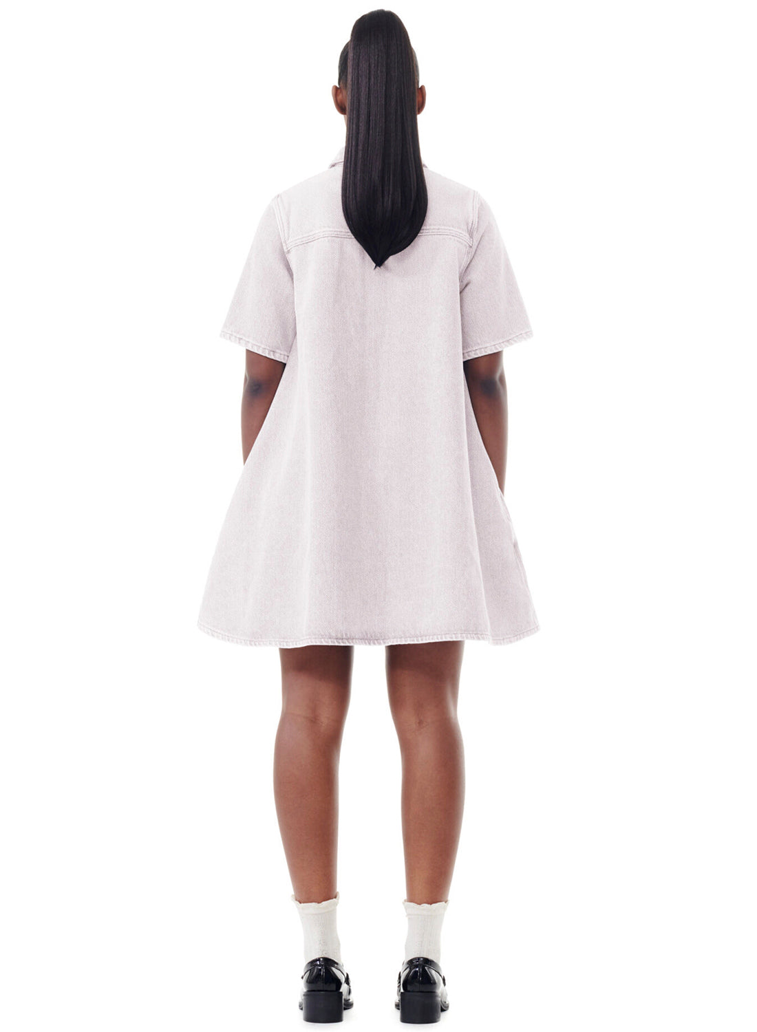 Ganni Overdyed Heavy Denim Mini Dress Mauve Chalk