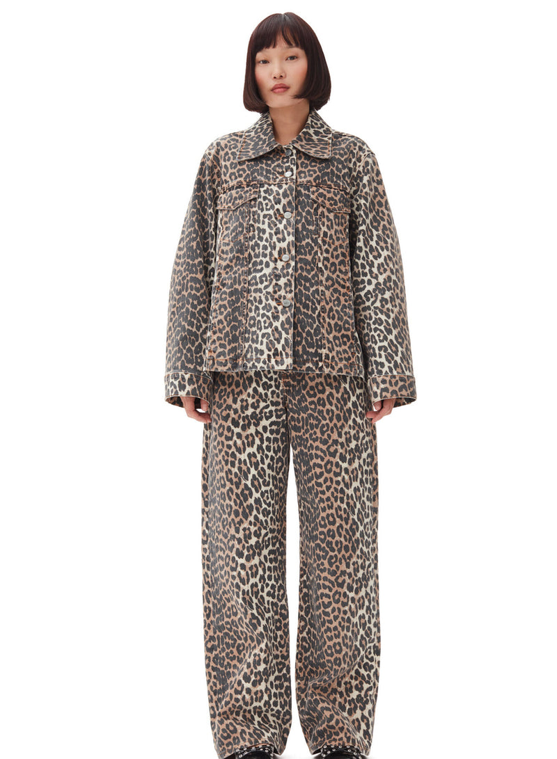 Ganni Print Denim Jacket Leopard