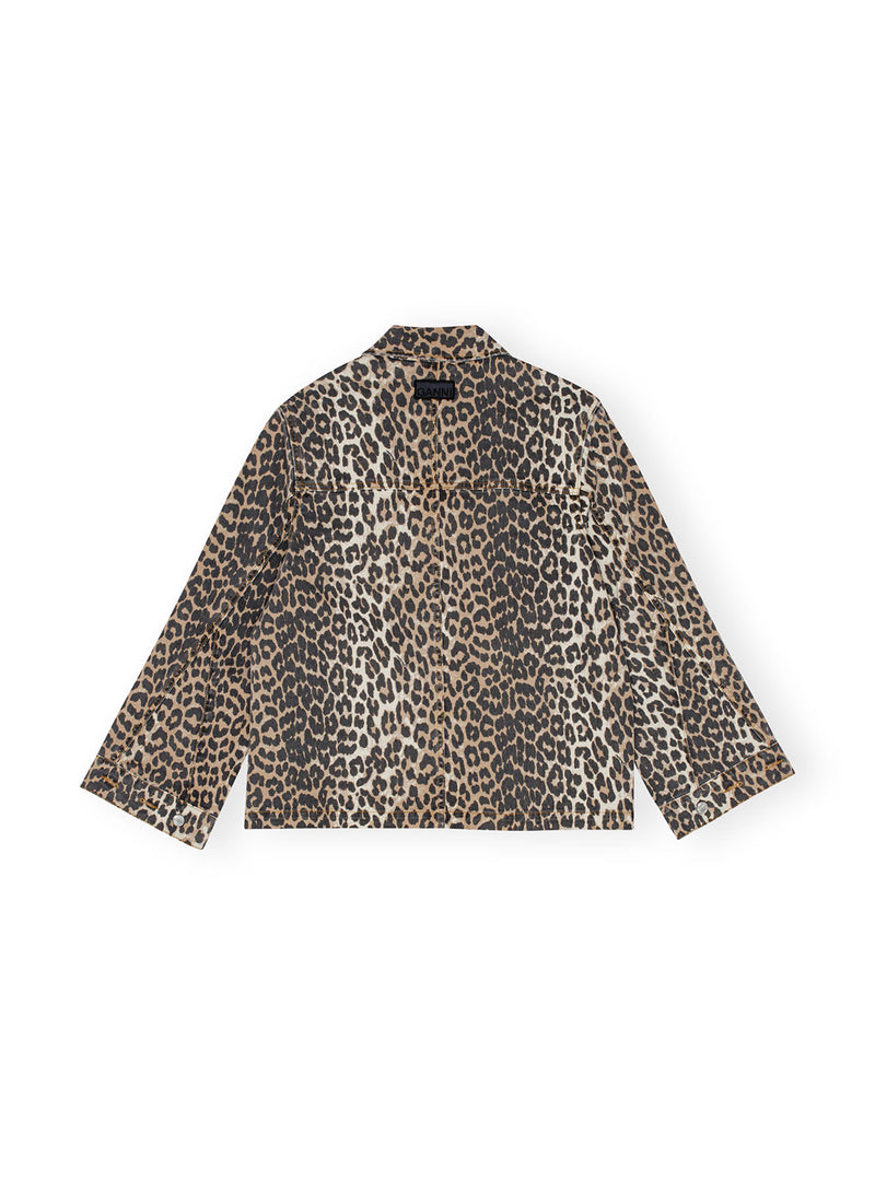 Ganni Print Denim Jacket Leopard