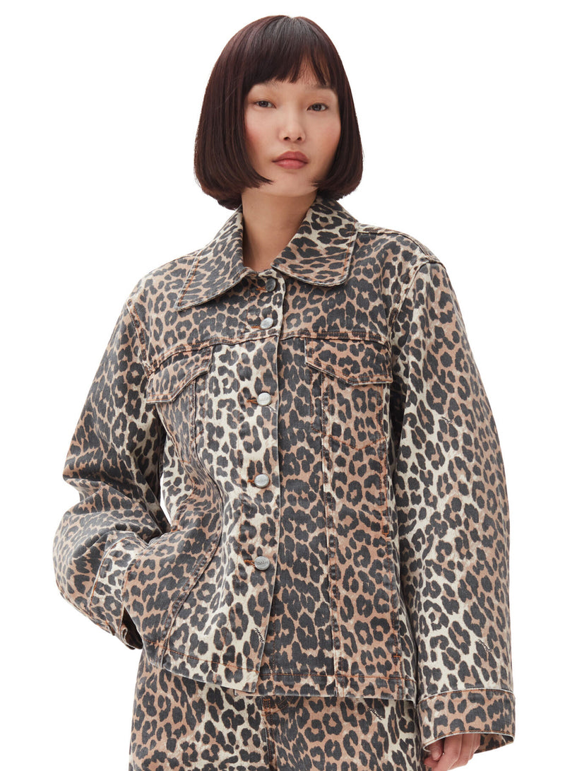 Ganni Print Denim Jacket Leopard