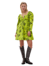 Ganni Printed Cotton Mini Dress Tender Shoots