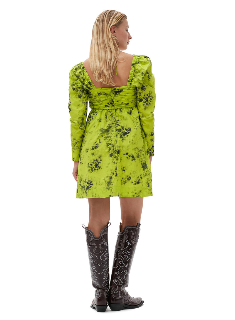Ganni Printed Cotton Mini Dress Tender Shoots
