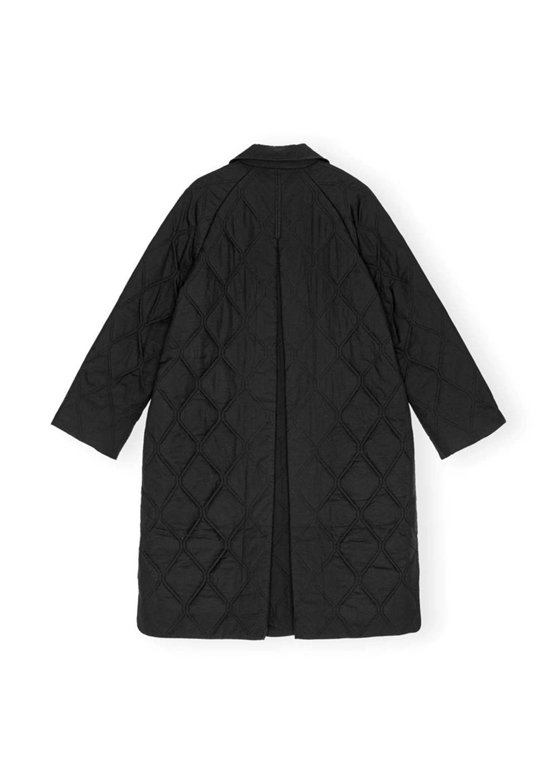 Ganni Quilt Raglan Midi Coat Black