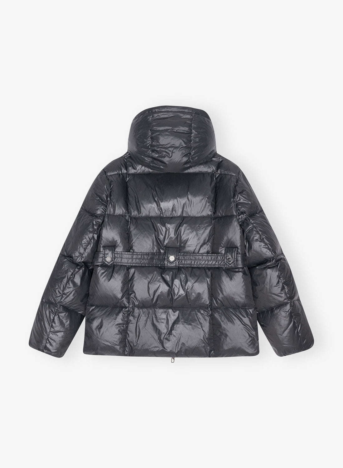 Ganni Shiny Nylon Puffer Jacket Black Sand