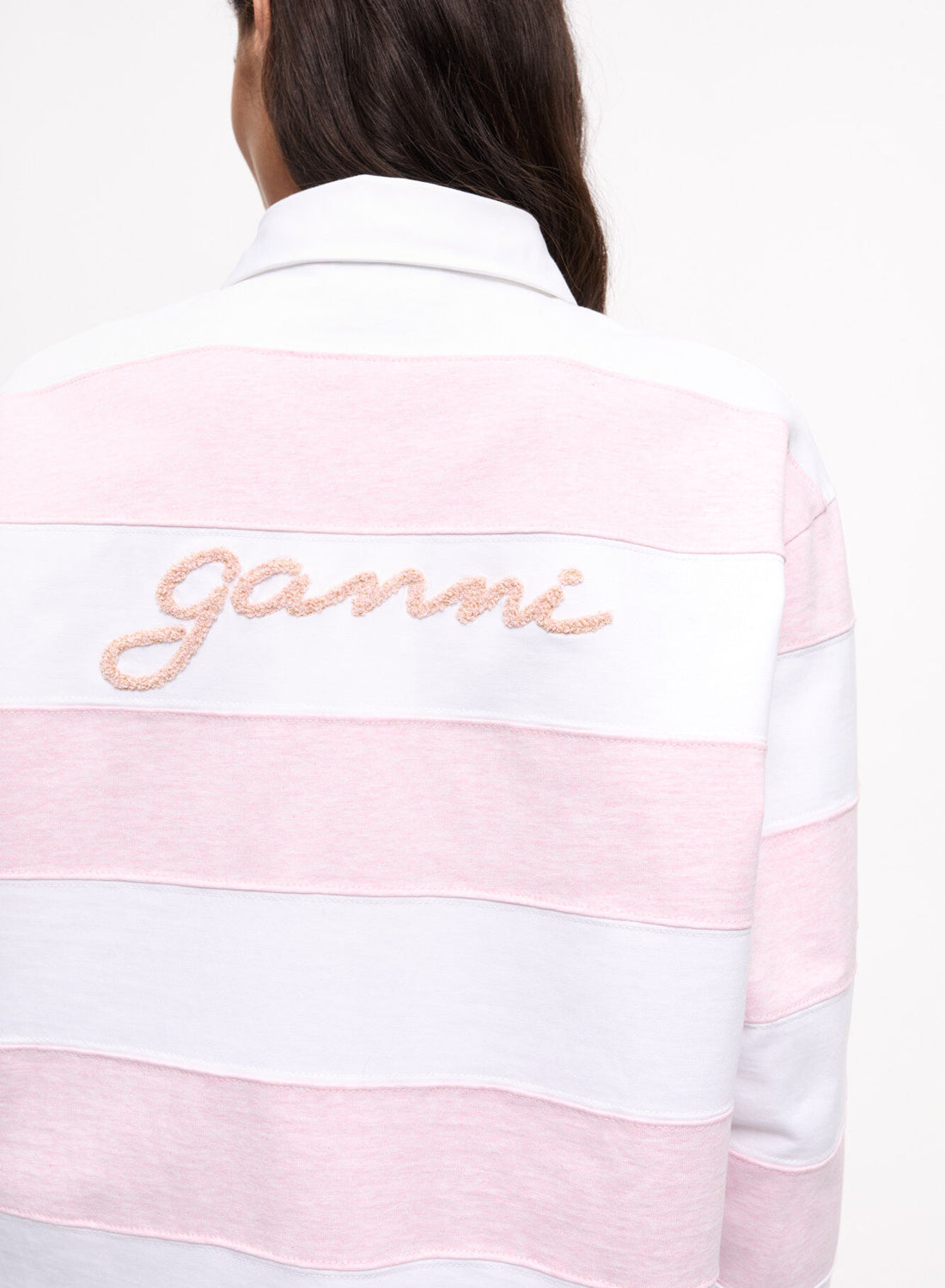 Ganni Striped Heavy Cotton Polo Mauve Chalk