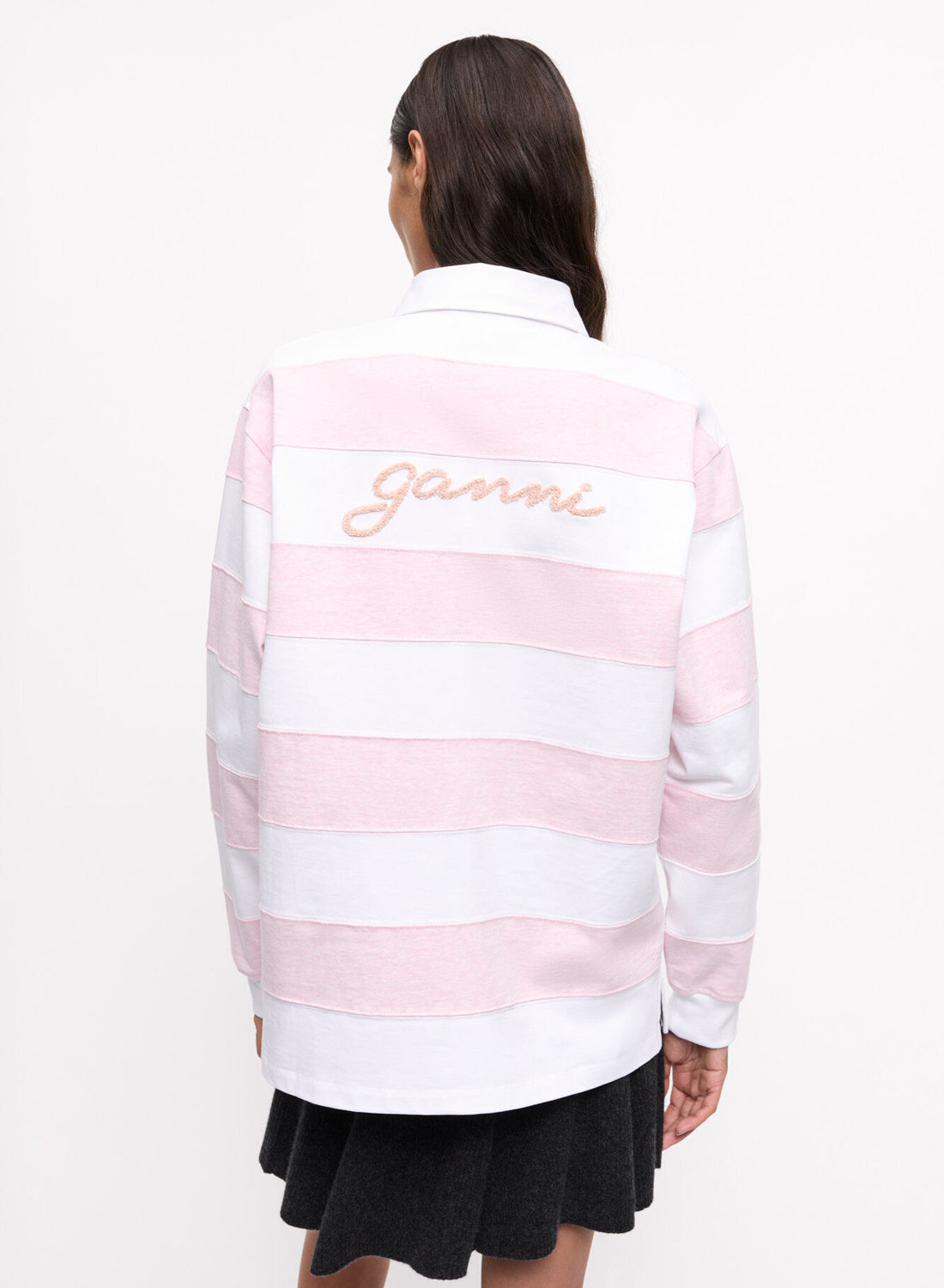 Ganni Striped Heavy Cotton Polo Mauve Chalk