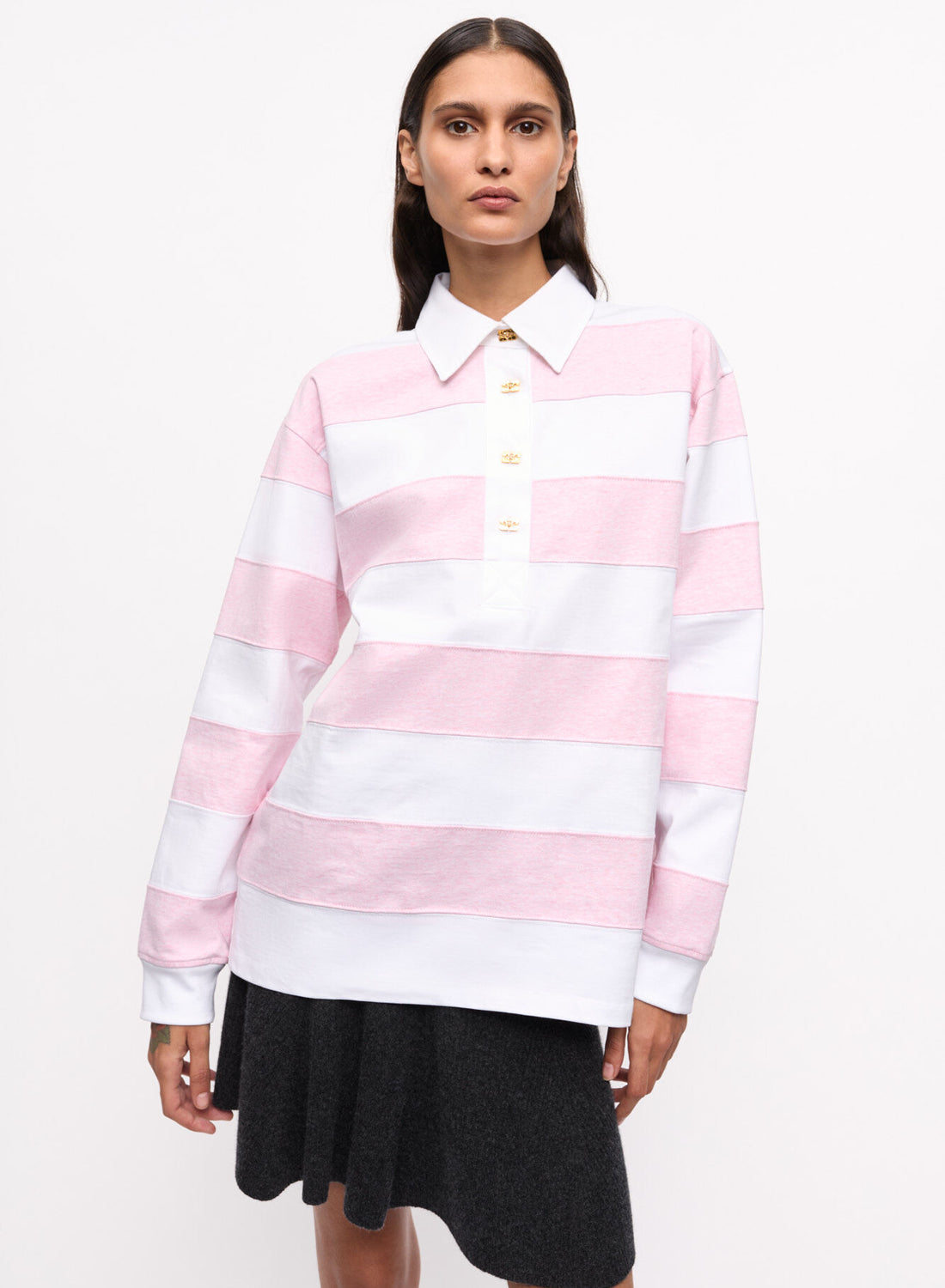 Ganni Striped Heavy Cotton Polo Mauve Chalk