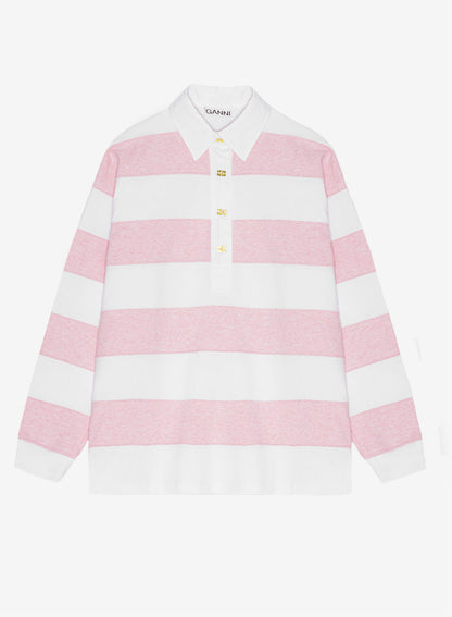 Ganni Striped Heavy Cotton Polo Mauve Chalk