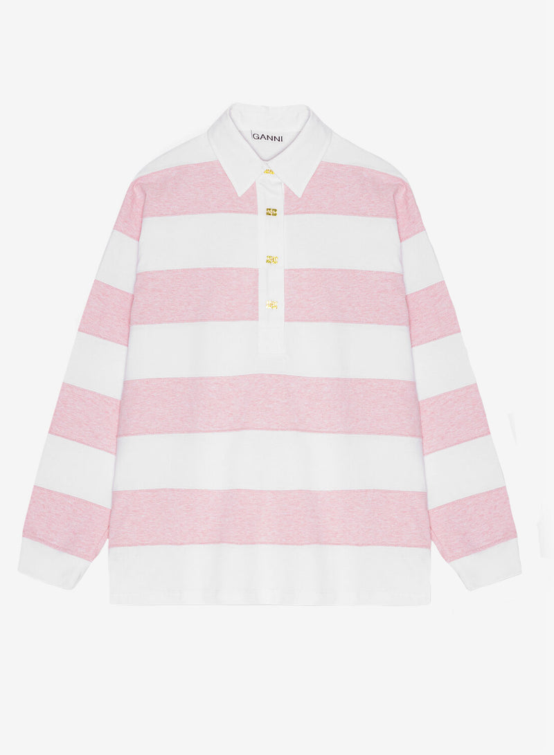 Ganni Striped Heavy Cotton Polo Mauve Chalk