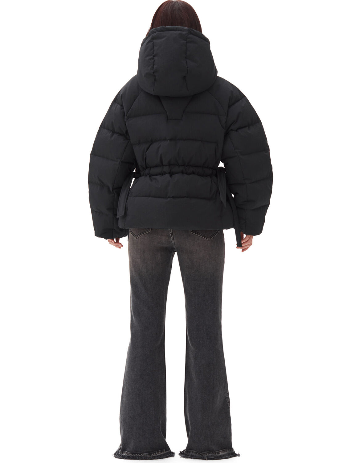 Ganni Tech Seersucker Oversized Puffer Jacket Black