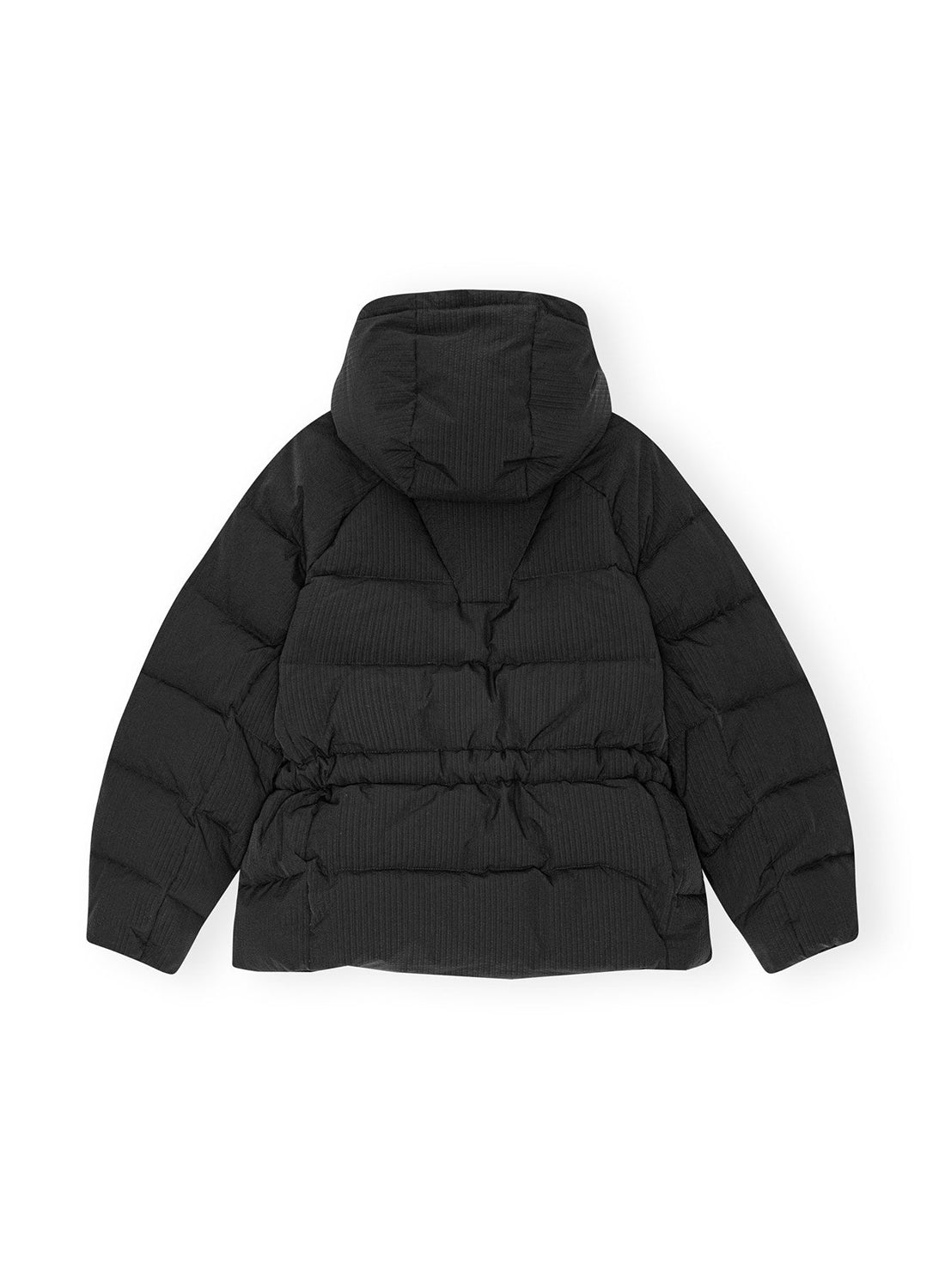 Ganni Tech Seersucker Oversized Puffer Jacket Black