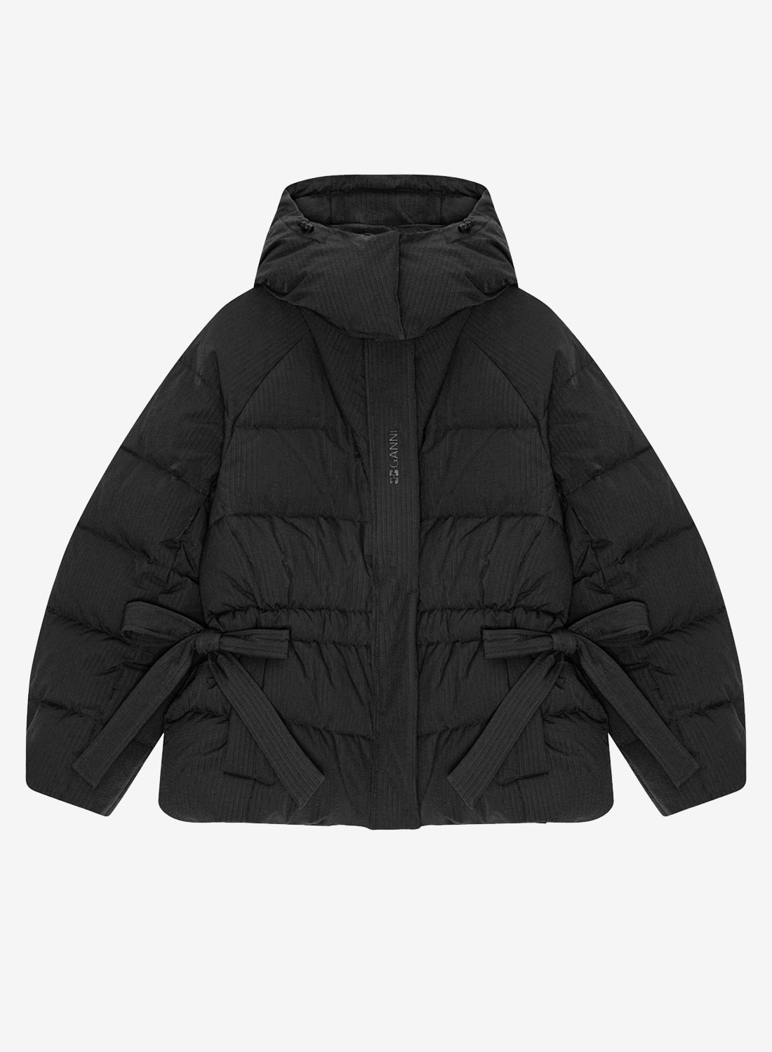 Ganni Tech Seersucker Oversized Puffer Jacket Black