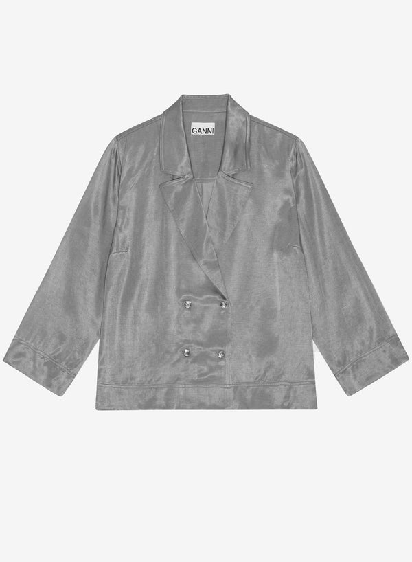 Ganni Washed Satin Shirt Frost Gray