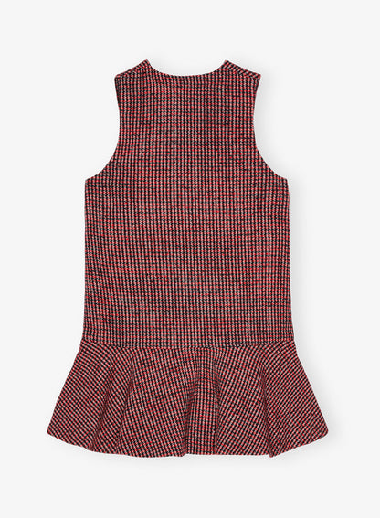 Ganni Woollen Check Mini Dress Racing Red