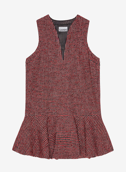 Ganni Woollen Check Mini Dress Racing Red