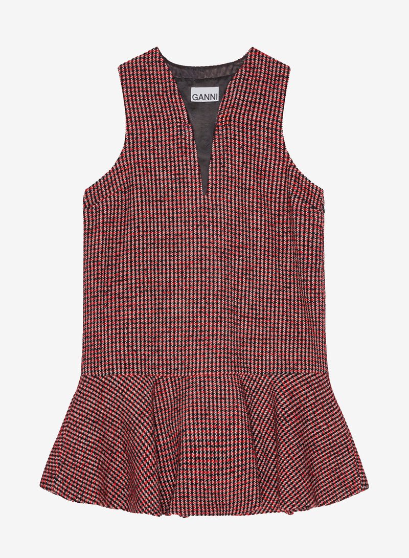 Ganni Woollen Check Mini Dress Racing Red