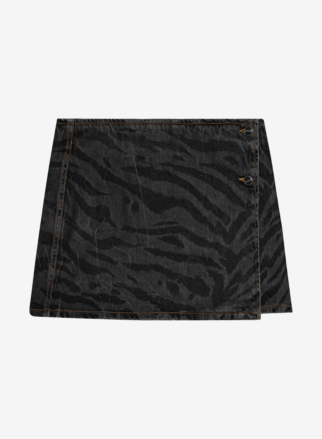 Ganni Lazer Denim Wrap Mini Skirt Black