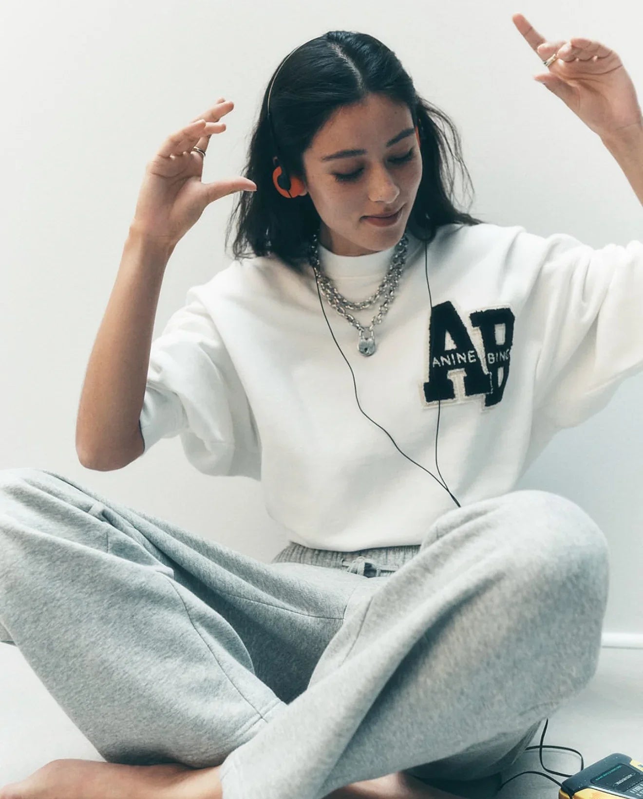 Anine Bing Miles Sweatshirt Letterman Off White