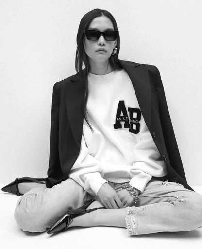 Anine Bing Miles Sweatshirt Letterman Off White
