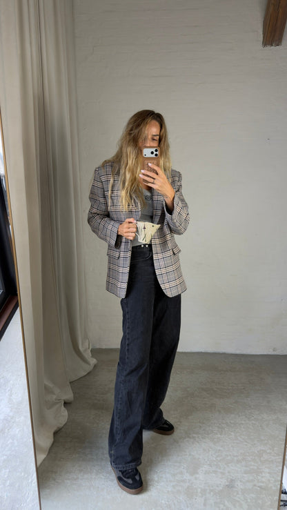 Anine Bing -Blazer - Beige and Navy Checks - Quinn, billede 7