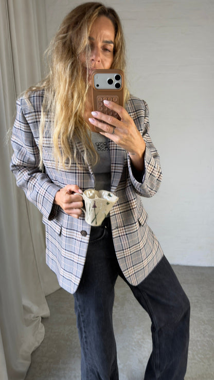 Anine Bing -Blazer - Beige and Navy Checks - Quinn, billede 3