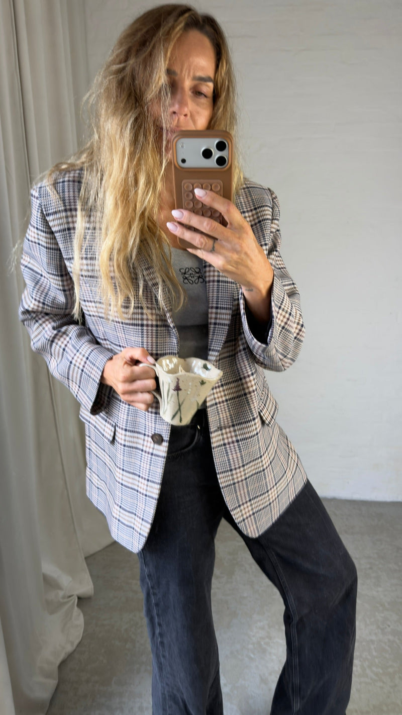 Anine Bing -Blazer - Beige and Navy Checks - Quinn