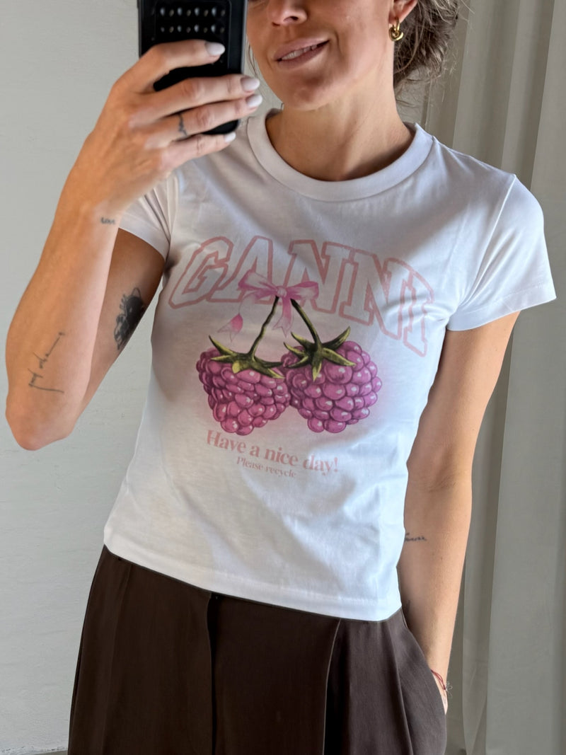 Ganni - T-shirt - Hvid - Baby Fit T-shirt Raspberry