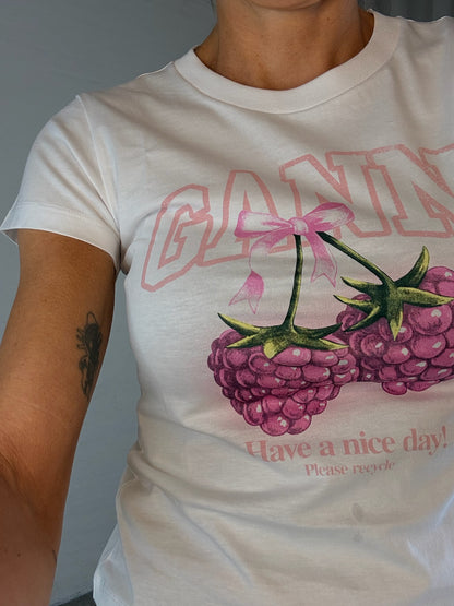Ganni - T-shirt - Hvid - Baby Fit T-shirt Raspberry