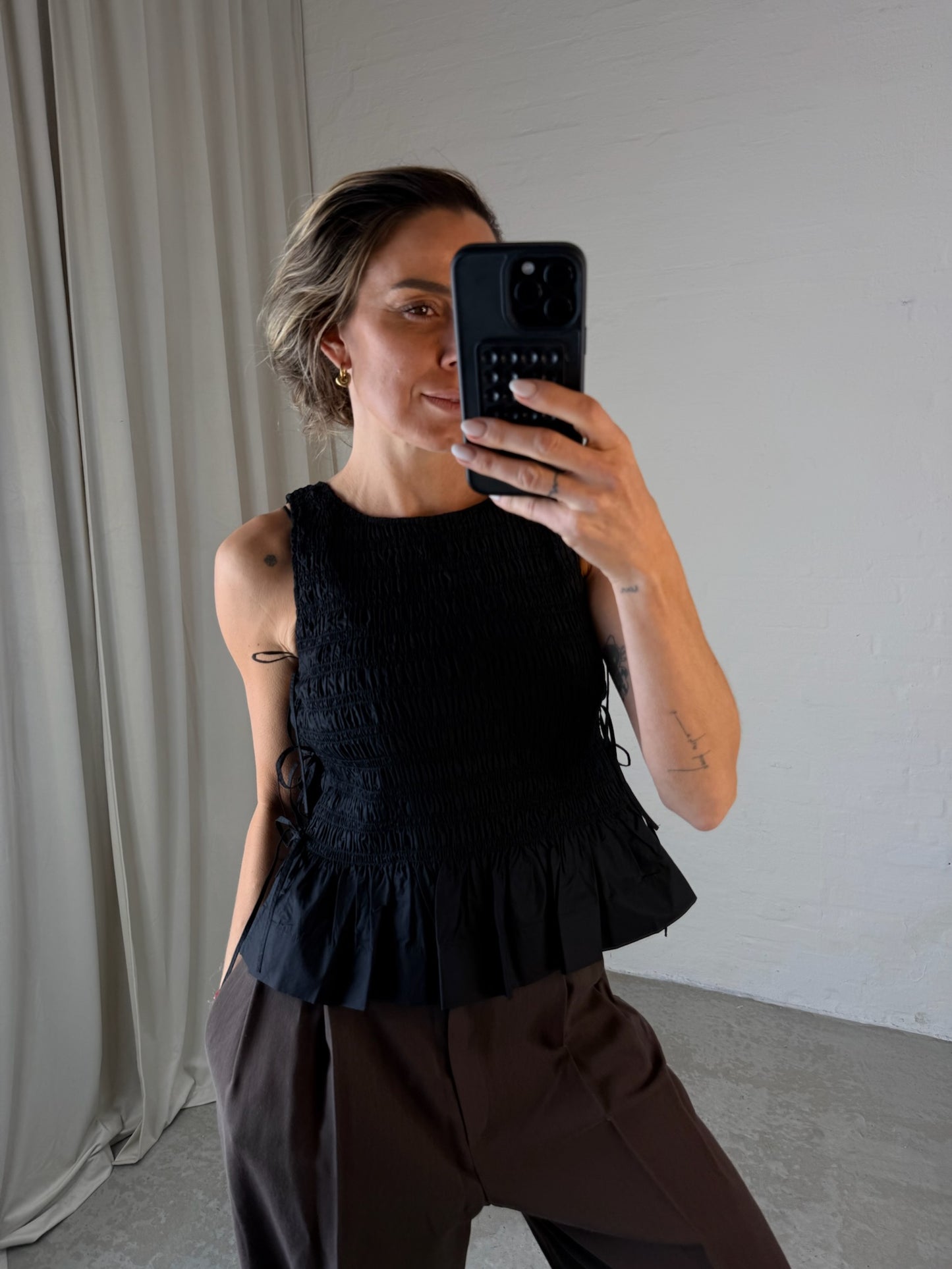 Ganni - Top - Black - Poplin Smock Top