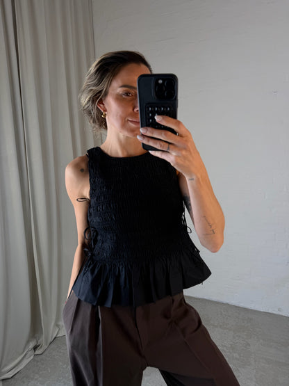 Ganni - Top - Black - Poplin Smock Top