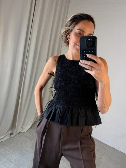 Ganni - Top - Black - Poplin Smock Top