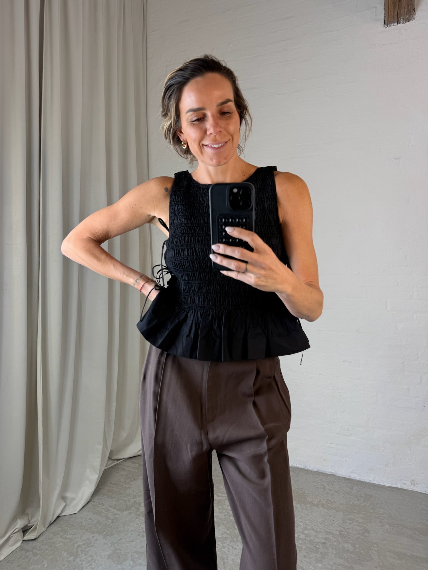 Ganni - Top - Black - Poplin Smock Top