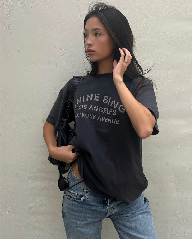 Anine Bing - T-shirt - Washed Black - Cade Tee Melrose Stencil
