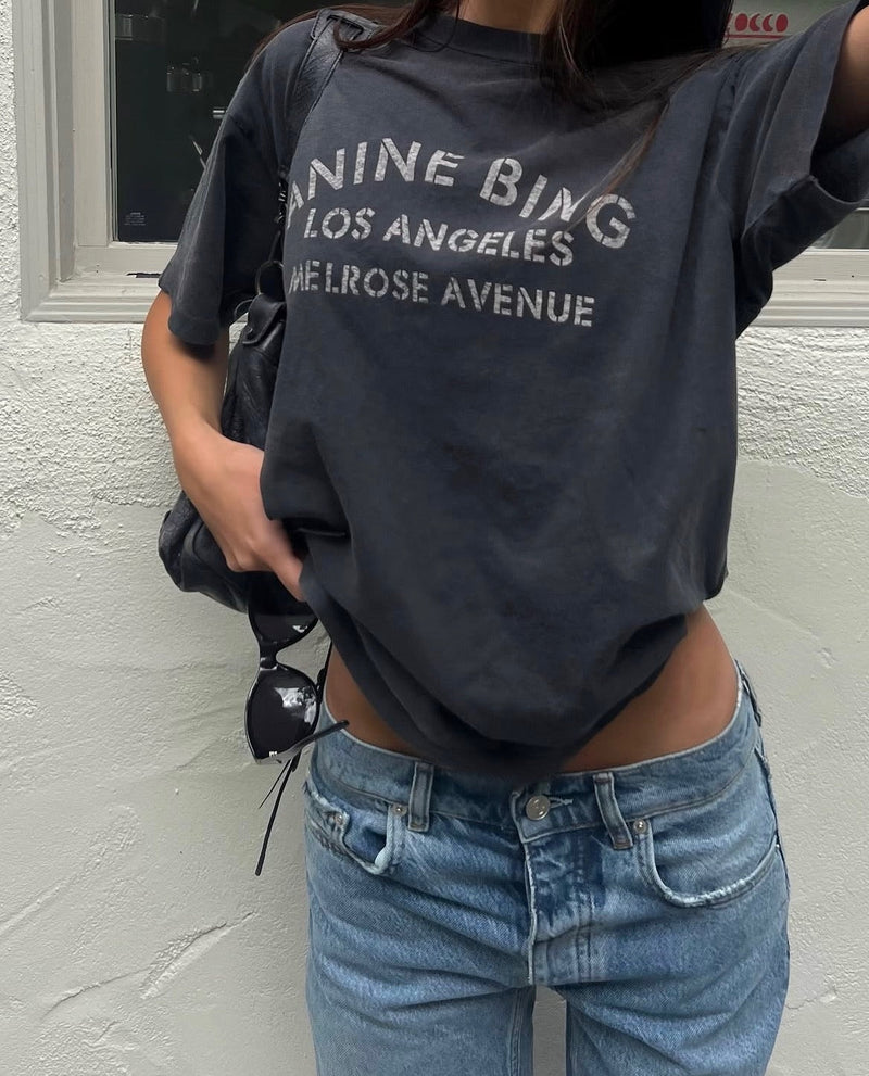 Anine Bing - T-shirt - Washed Black - Cade Tee Melrose Stencil