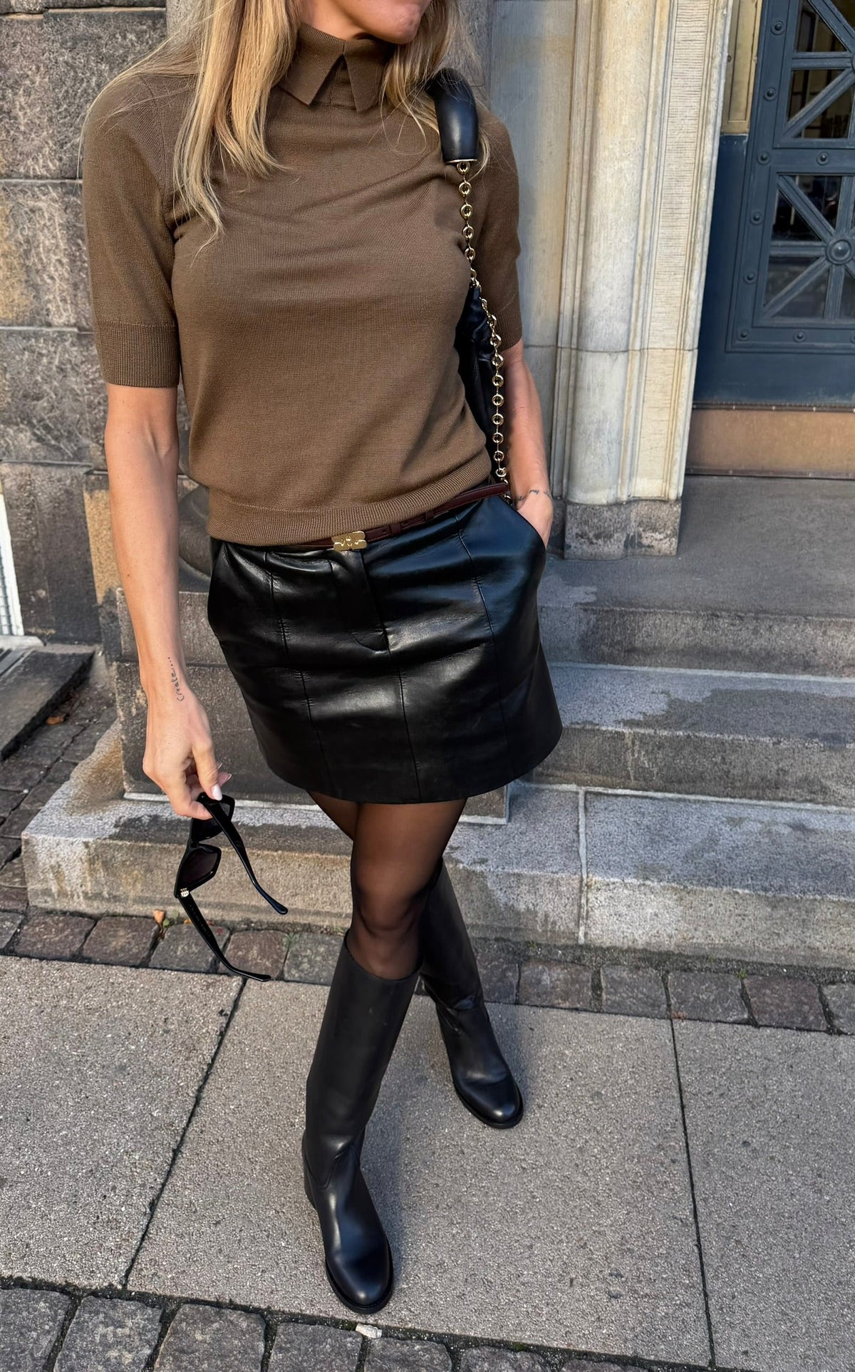 Anine Bing - læder Nederdel - Black Recycled Leather - Benedict Mini Skirt
