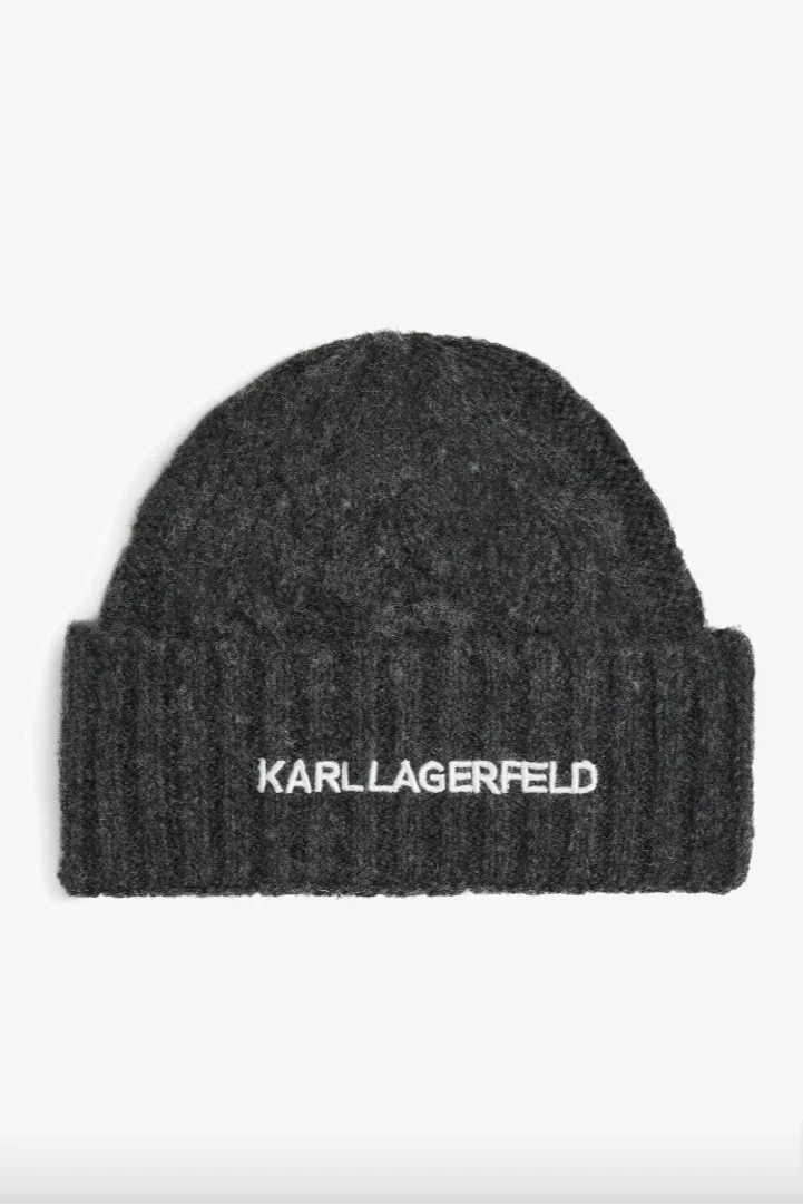Karl Lagerfeld - Hue - Dark Grey - Cable Knit Beanie - Stilkompagniet.dk