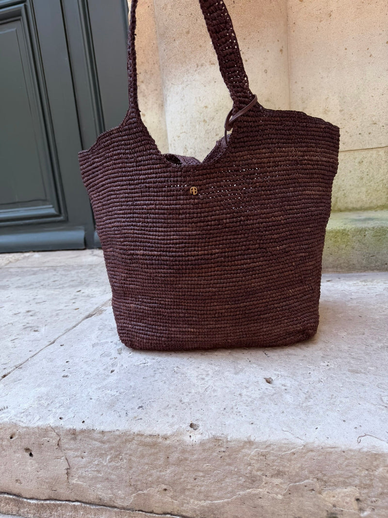 Anine Bing - Tote bag taske - dark Brown - Lili Tote Raffia