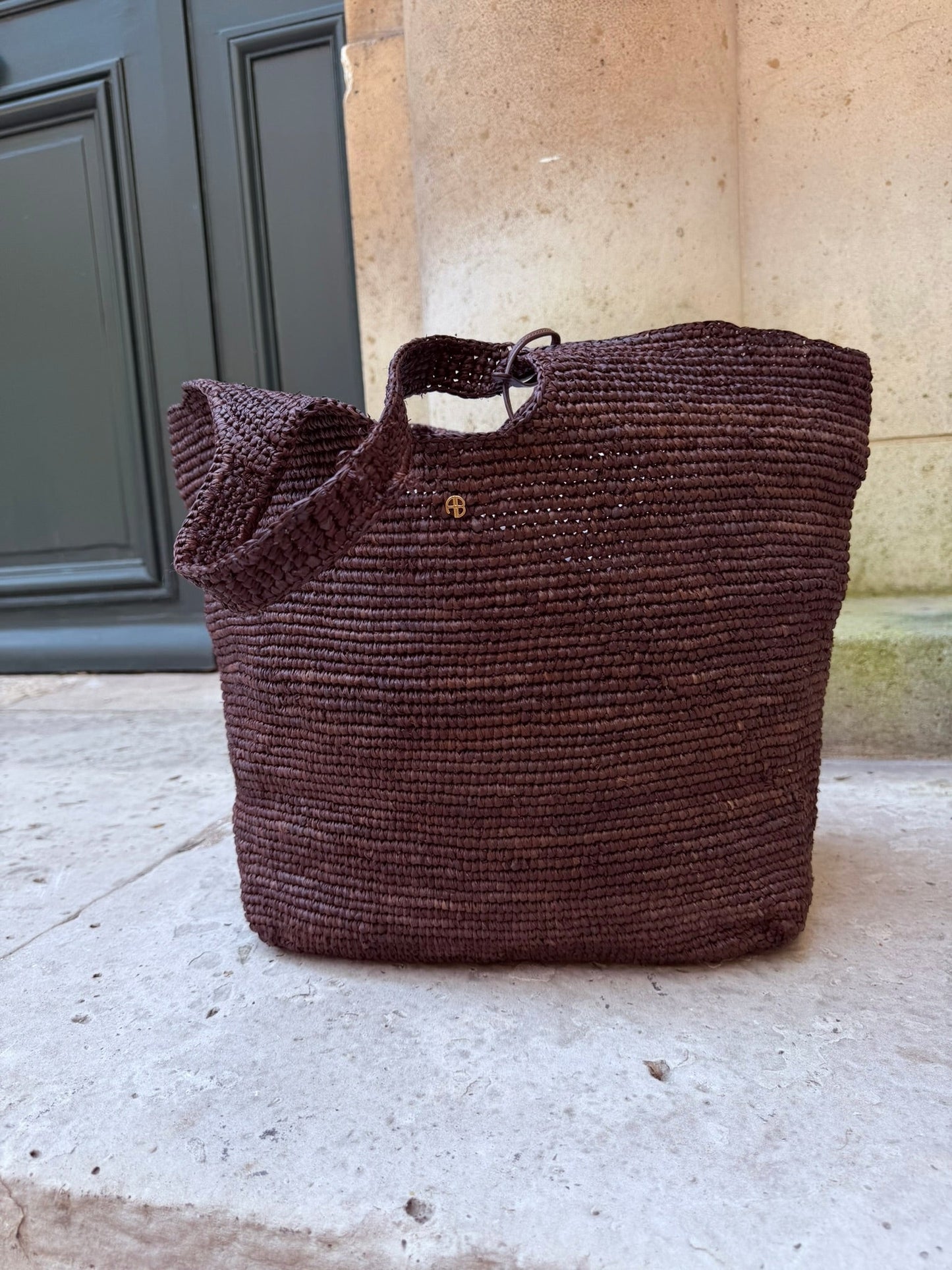 Anine Bing - Tote bag taske - dark Brown - Lili Tote Raffia