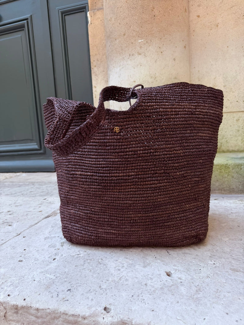 Anine Bing - Tote bag taske - dark Brown - Lili Tote Raffia
