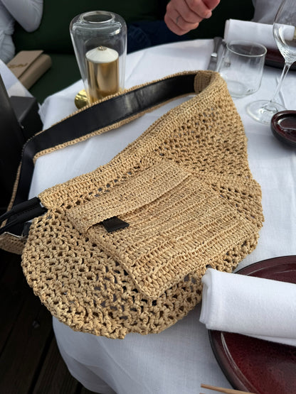IRO - Taske - Light Beige/Black - Pocket Raffia Bag