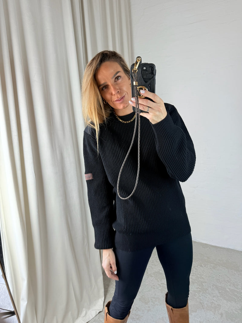 HALO - Strik - Sort - WOOL CREW KNIT